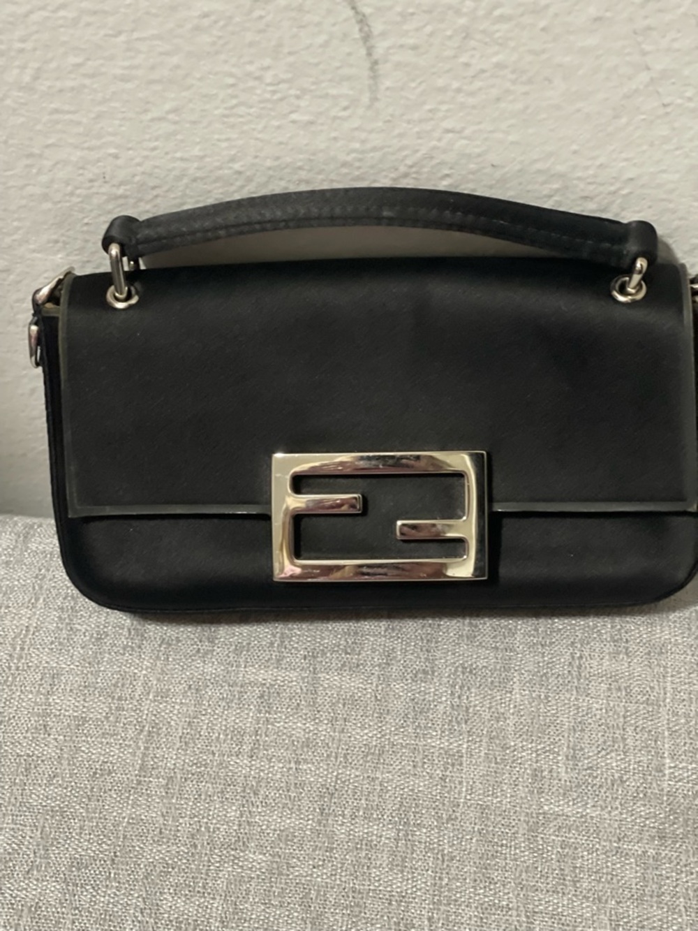Fendi Black Leather Shoulder Bag with Silver Logo Plate